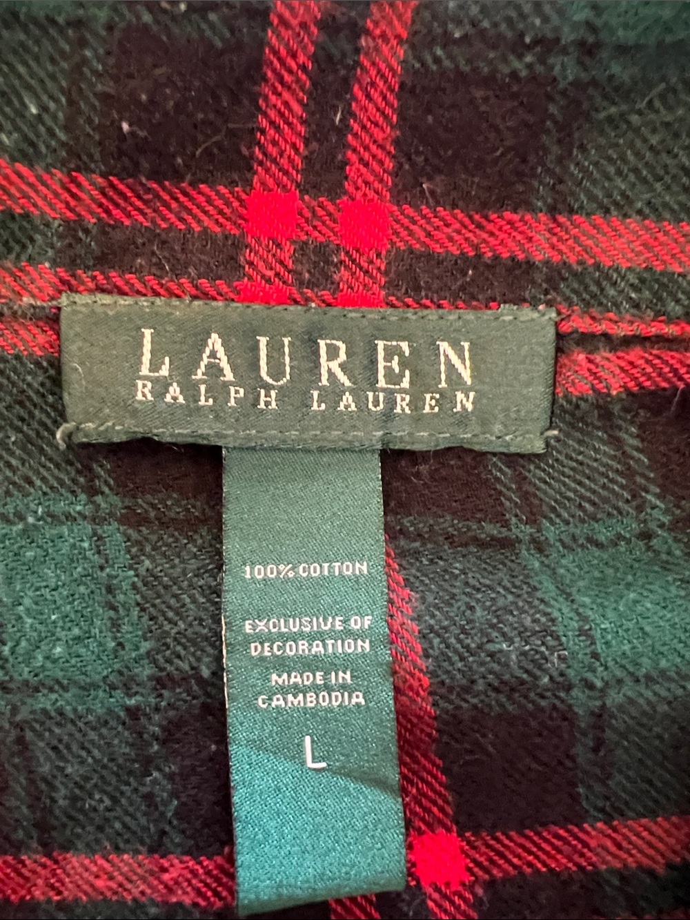 Ralph Lauren Red & Green Plaid Button-Front Nightshirt with Crest - Picture 3 of 10